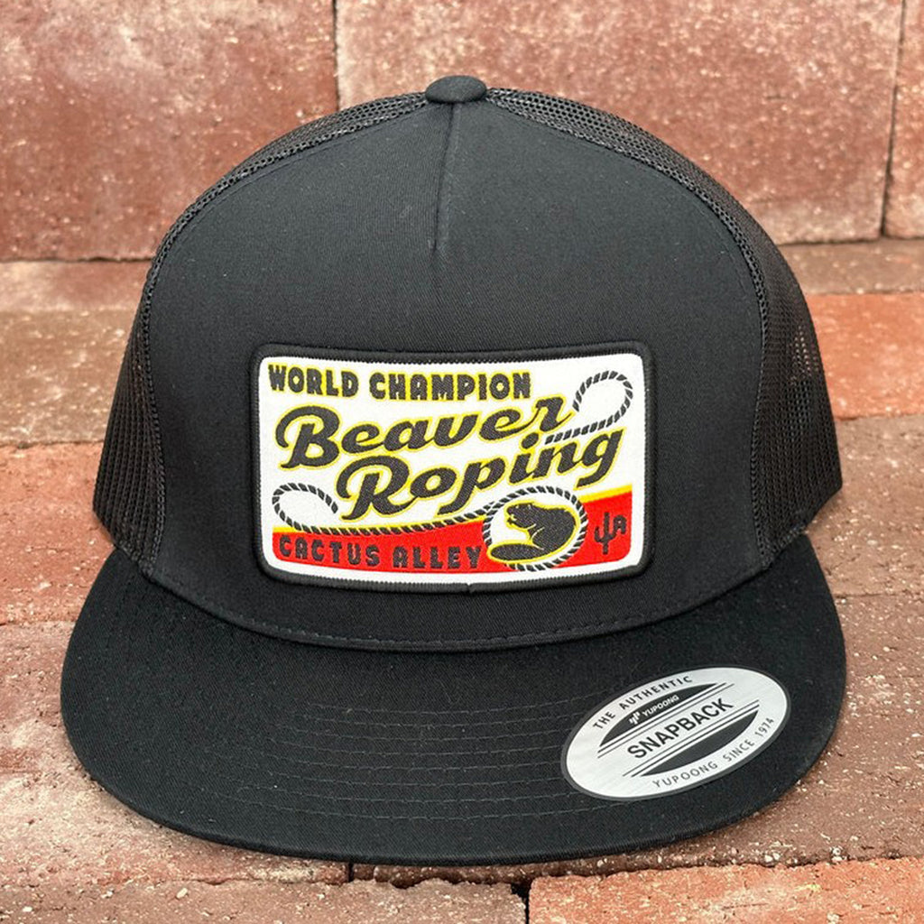 All Black Snapback with Beaver Roping Patch