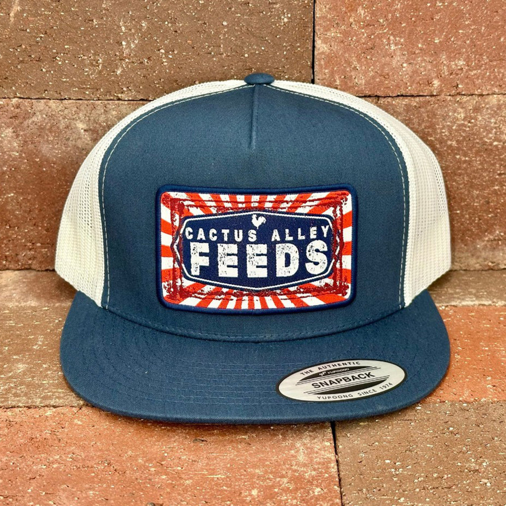 Navy Front White Mesh Snapback with Cactus Alley Feeds Patch