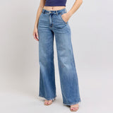 High Waisted Wide Leg Retro Jeans with Frayed Hem