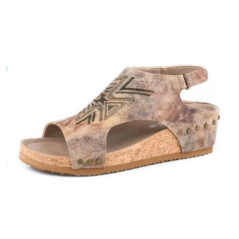 Brown Aztec Embroidery Upper Design Wedge Sandals