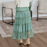 Serene Dark Sage Floral Lace Maxi Skirt