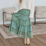 Serene Dark Sage Floral Lace Maxi Skirt