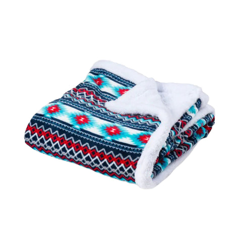 Navy, Red and White Aztec Fleece Blanket