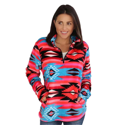 Pink, Turquoise Multi Fleece Jacket