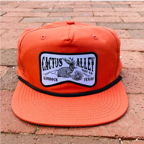 Dark Orange with Black Rope, Snapback Cap with "Jackalope" Patch