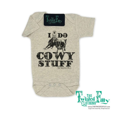 Oatmeal Colored Onesie with a Cowboy, Horse and Cow Graphic