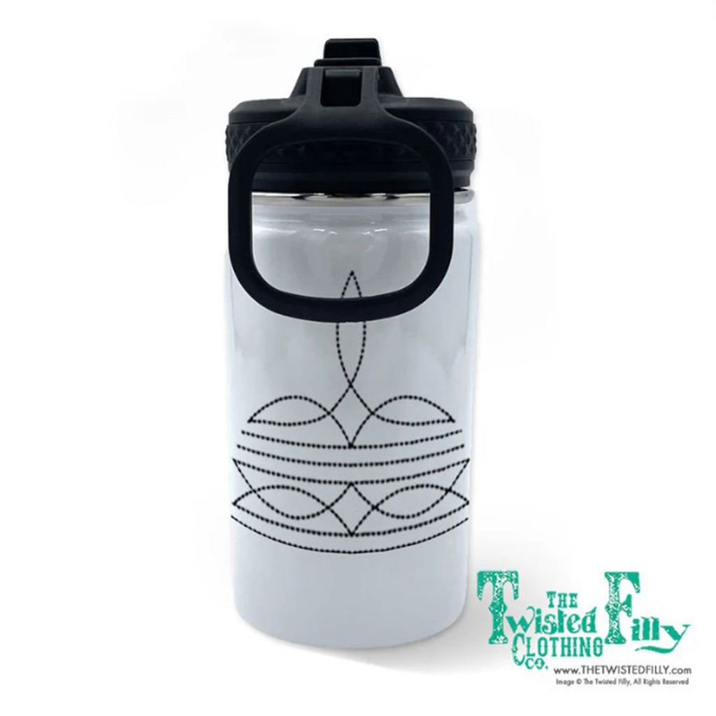 White Tumbler with Black Boot Stitch Design