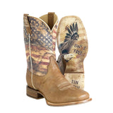 Burnish Brown Square Toe/Vintage Flag Shaft with an Eagle and Freedom Isn't Free on the Soles