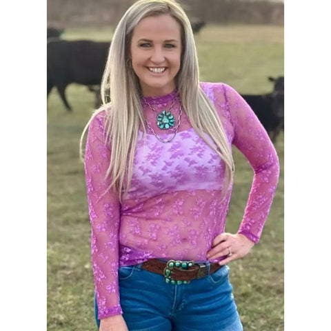 Lilac Lace Mesh Long Sleeve Top