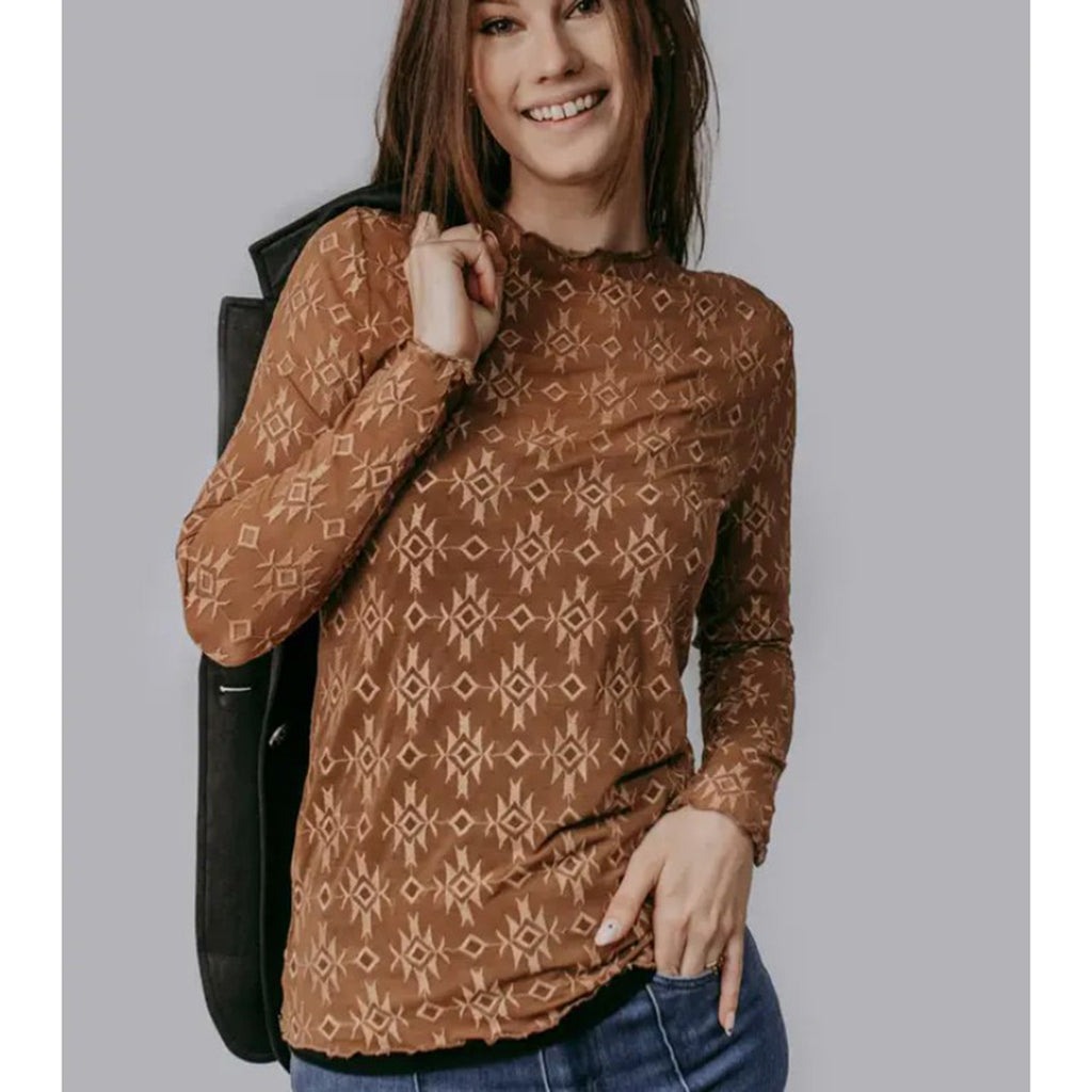 Carmel Aztec Lace Mesh Top