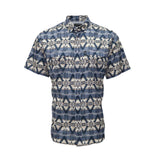 Grey and White Aztec Print Short Sleeve Snap Shirt
