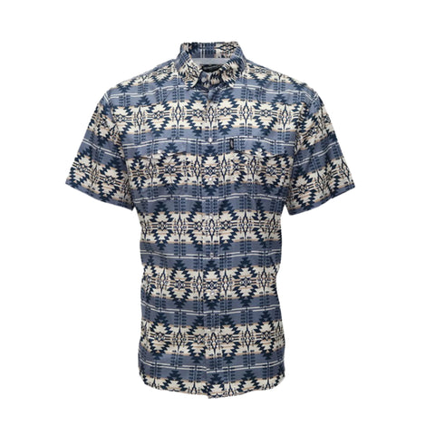 Grey and White Aztec Print Short Sleeve Snap Shirt