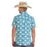 Rock & Roll Men's Turquoise & White Aztec Short Sleeve Shirt