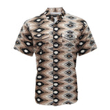 Brown/ White & Black Aztec Short Sleeve Pearl Snap Shirt