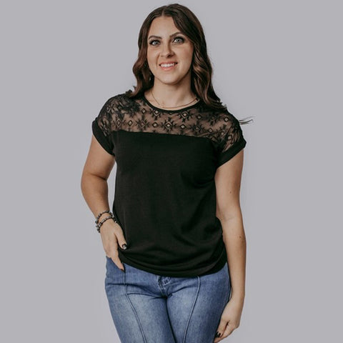 Black Short Sleeve with Aztec Black Lace