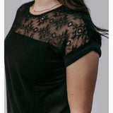 Women's Black With Aztec Lace Short Sleeve Blouse