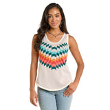 Cream Multicolored Chevron Tank