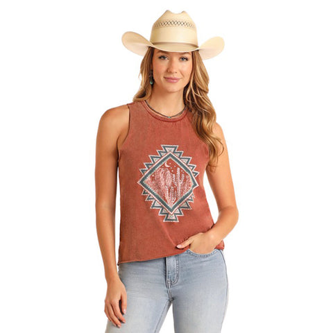 Rust Desert Scene Graphic Tank Top