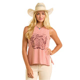 Rose/Mauve Desert Scene Graphic with Cowboys Boots and Yee Haw Tank Top