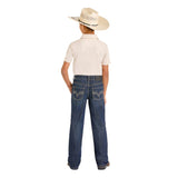 Dark Vintage Bootcut Jeans with Embroidered Back Pockets