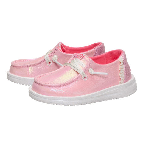 Hey Dude Toddler Wendy Sparkling Pink Shoes with Ruffle on the Back Heel 