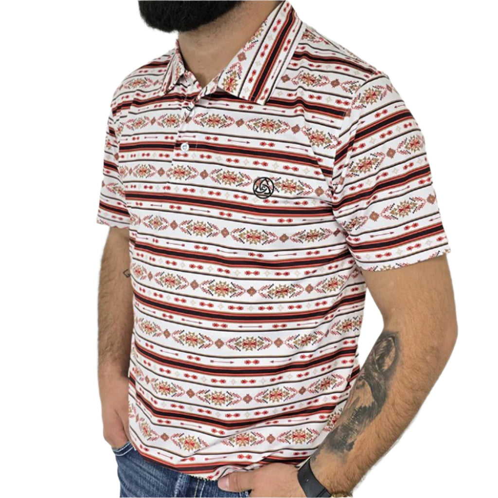 White, Orange and Tan Aztec Polo
