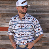 White, Brown and Turquoise Aztec Short Sleeve Shirt