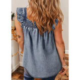 Denim Pull Up Ruffle Tank with Round Hem