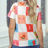 Orange Checkered Print Graphic Tee Back View