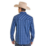 Aztec Navy Long Sleeve Snap Shirt Back View