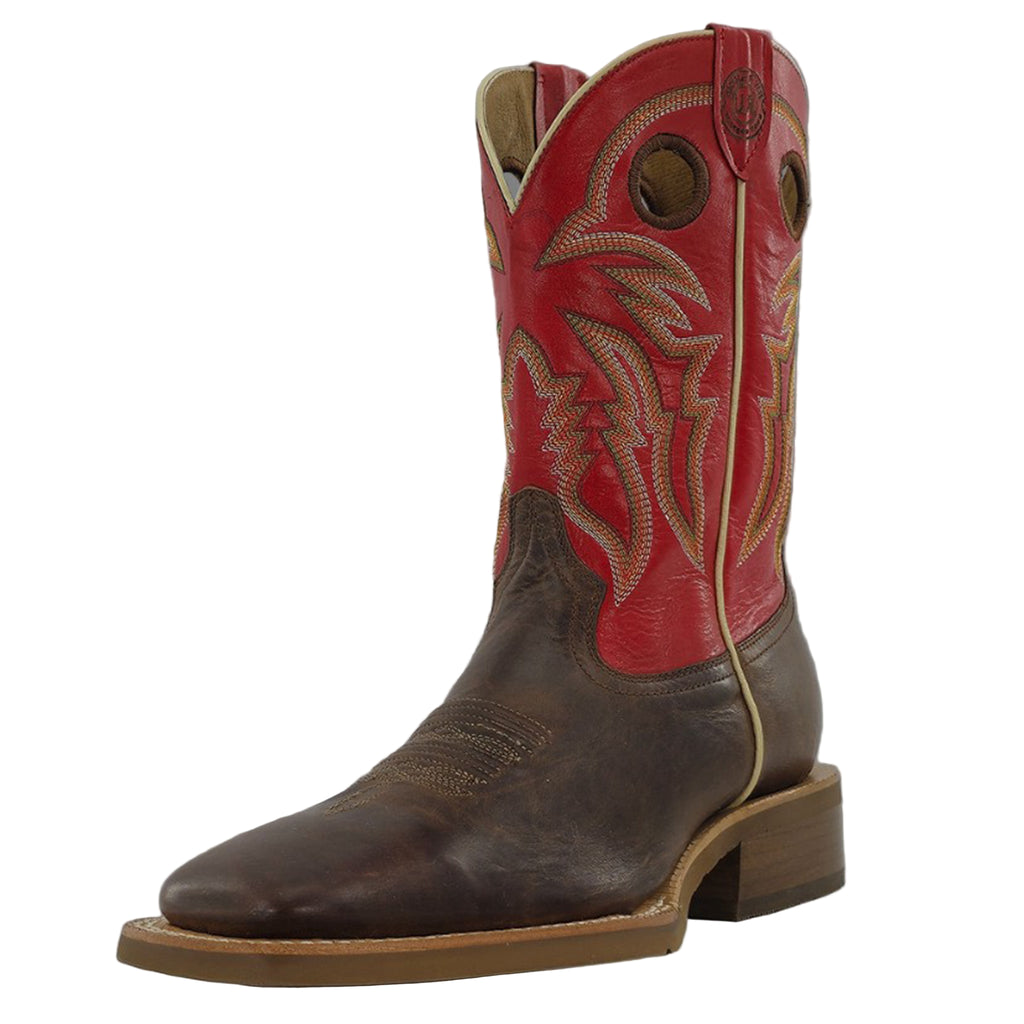 Men's 11" brown & red goat leather square toe boots