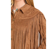 Women’s Camel Micro Suede Fringe Coat Detail view