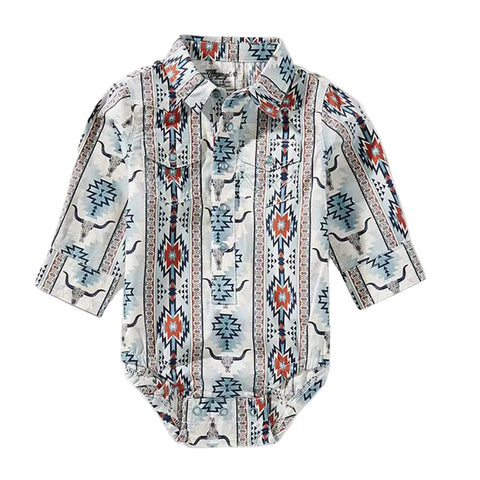 Boys Gray/Aztec/Skull Long Sleeve Onesie