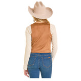 Women's Rock & Roll Embroidered Microsuede Vest In Camel Color Back View