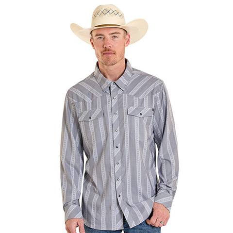 Rock & Roll Denim® Men's L/S Grey Aztec Stripe TEK Snap Shirt