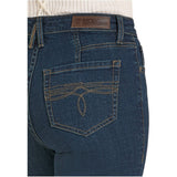 Close-up showing the boot‑stitch embroidery and denim texture.