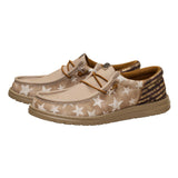 Pair of Hey Dude Wally Funk Patriot shoes in Sepia on a white background.
