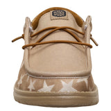 Toe view of the Hey Dude Wally Funk Patriot shoe in Sepia on a white background.