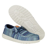 Hey Dude Men’s Wally Surf Shawl Blazer Multi Navy Shoes shown from a front angle, highlighting the multi‑color woven upper, navy accents, and lightweight outsole