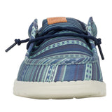 Close‑up of the Hey Dude Wally Surf Shawl Blazer Multi Navy Shoes focusing on the surf‑shawl fabric texture, stitching details, and elastic lace system.
