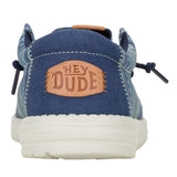 Back view of the Hey Dude Men’s Wally Surf Shawl Blazer Multi Navy Shoes showing the heel logo detail and cushioned, low‑profile design