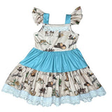 Turquoise and Tan Out West Cowgirl Ruffle Dress