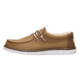 Side view of the Hey Dude Men’s Wally Mesh Neutrals Shoes featuring the dual‑mesh upper, lightweight flexible outsole, and relaxed slip‑on profile.