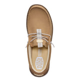 Top‑down view of the Hey Dude Men’s Wally Mesh Neutrals Shoes displaying the mesh construction, elastic lace system, and soft removable insole.