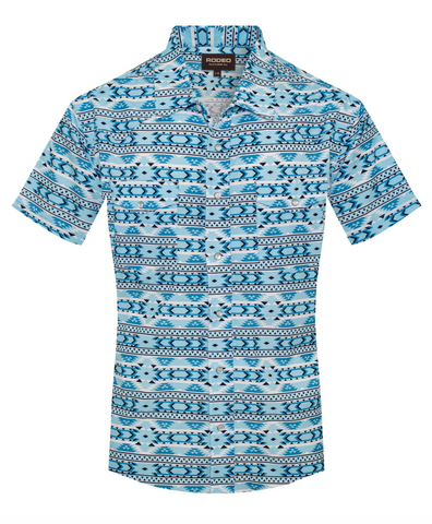 Rodeo Clothing Men's Light Blue Aztec Short Sleeve