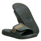 Pair of Hey Dude Dark Green Wave ALT Slides on a neutral background, showing the molded footbeds and easy slip‑on shape.