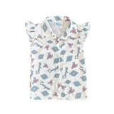 White and Blue Retro Cowgirl Short Sleeve Snap Shirt