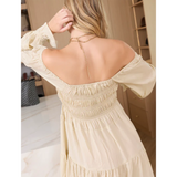 Cream Ruffle Smock Dress