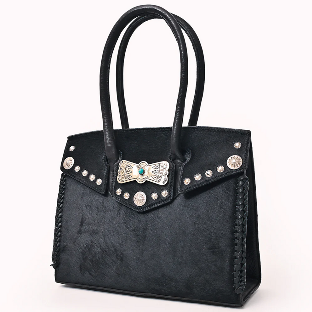 American Darling Black Cowhide Concho Purse