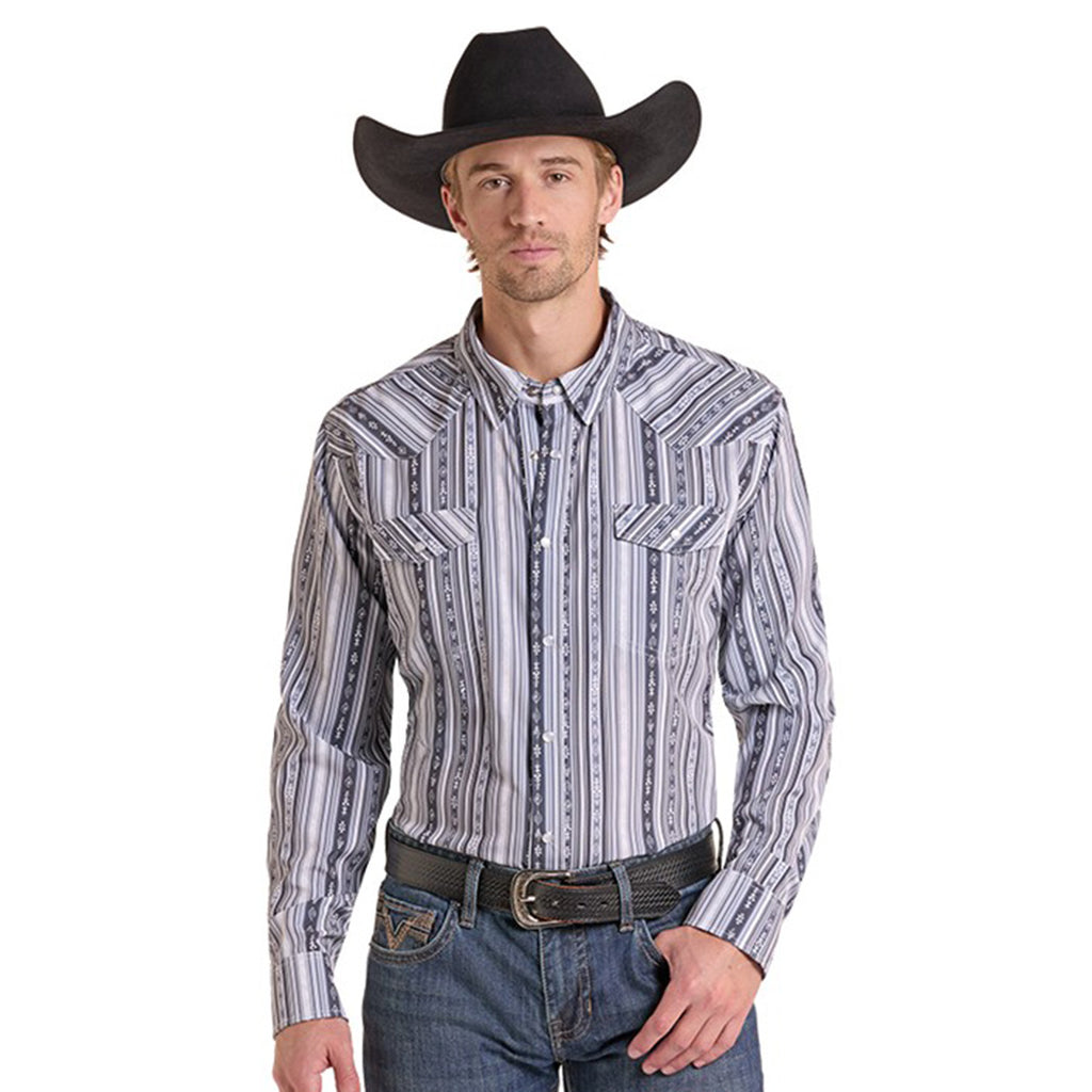 Panhandle Men's Black Aztec Stripe Shirt With Snap Closure